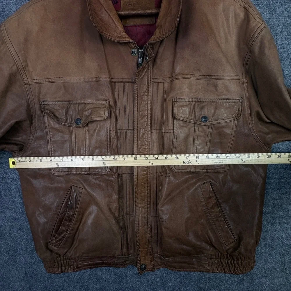 Levi Strauss Leather Jacket Mens XL Brown Bomber Air Force Lining Vintage